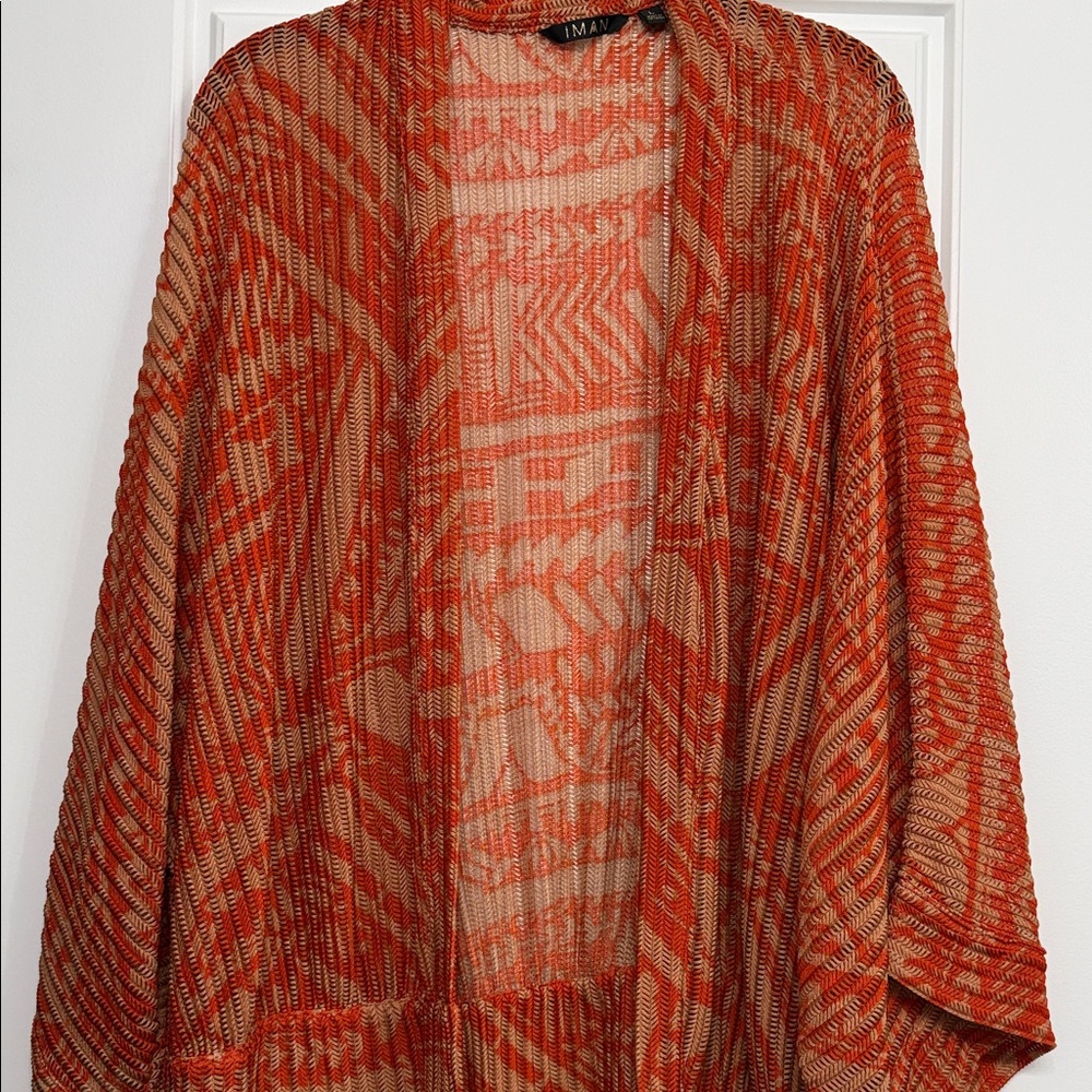 IMAN Vibrant Red and Tan Women's Cardigan